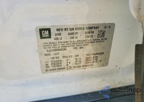 2016 Buick Encore from USA, damaged, VIN KL4CJASB4GB685384